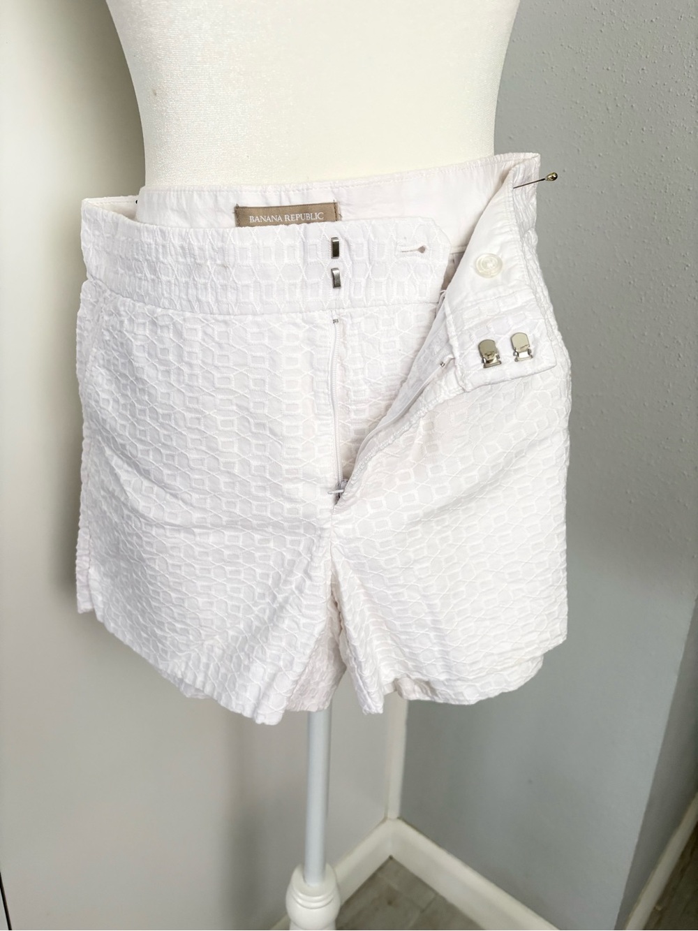Banana Republic Ivory Textured High-Waist Shorts